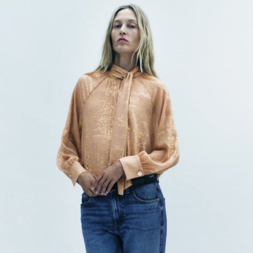 NWOT ZARA Tied Foil Blouse
